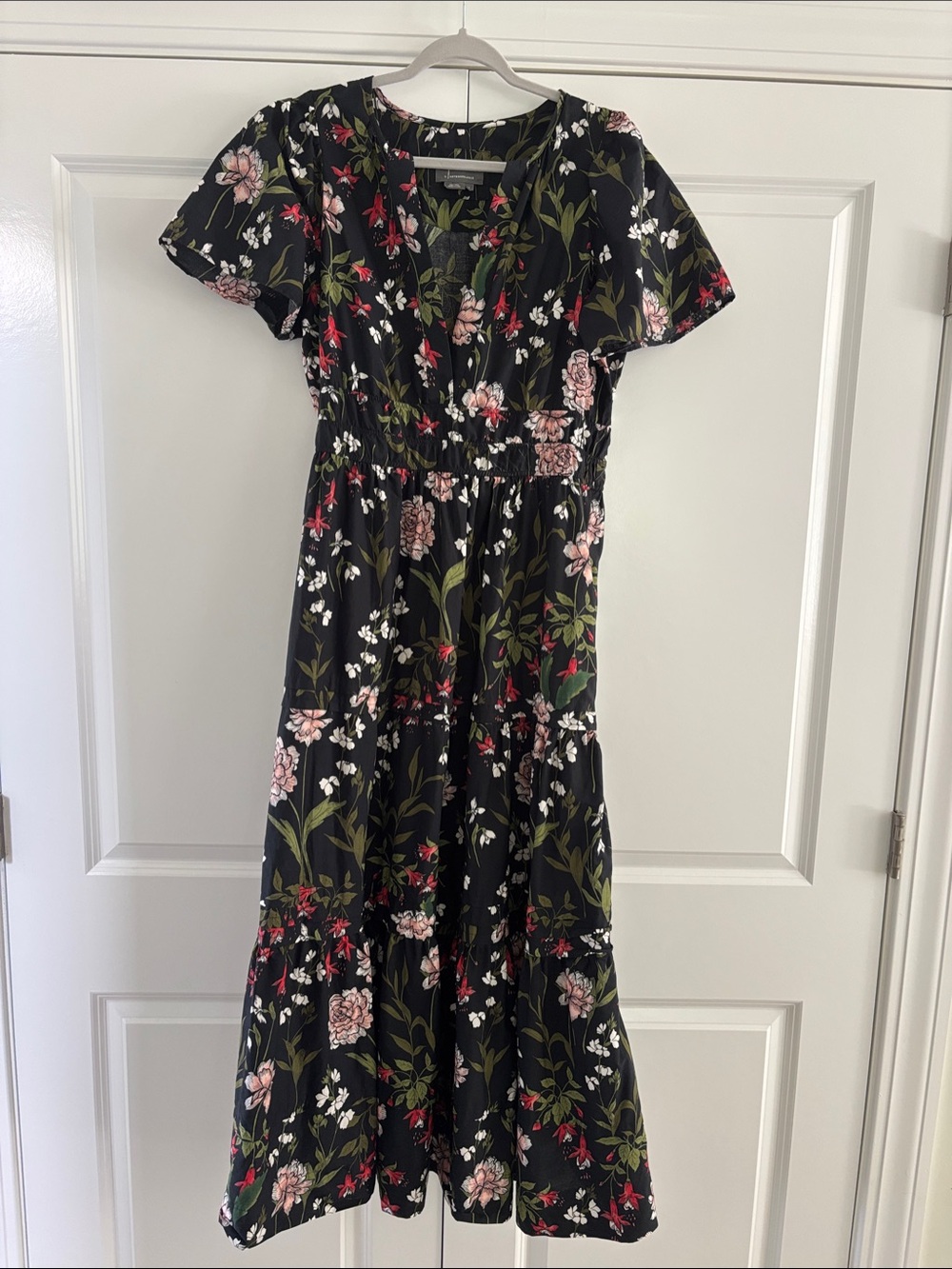 Anthropologie Somerset Black Floral Midi Dress